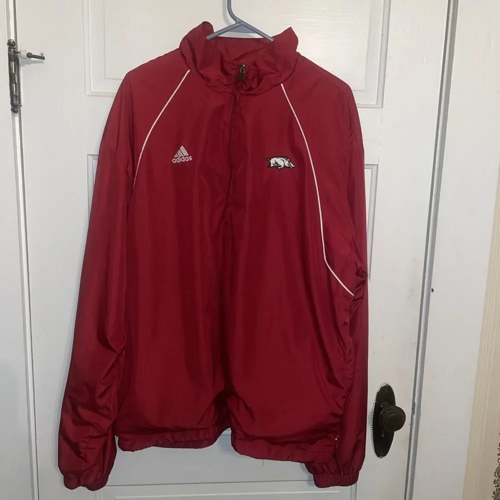 Adidas Windbreaker Jacket Mens 2XL Red‎ Maroon Lighweight Long Sleeve Pullover